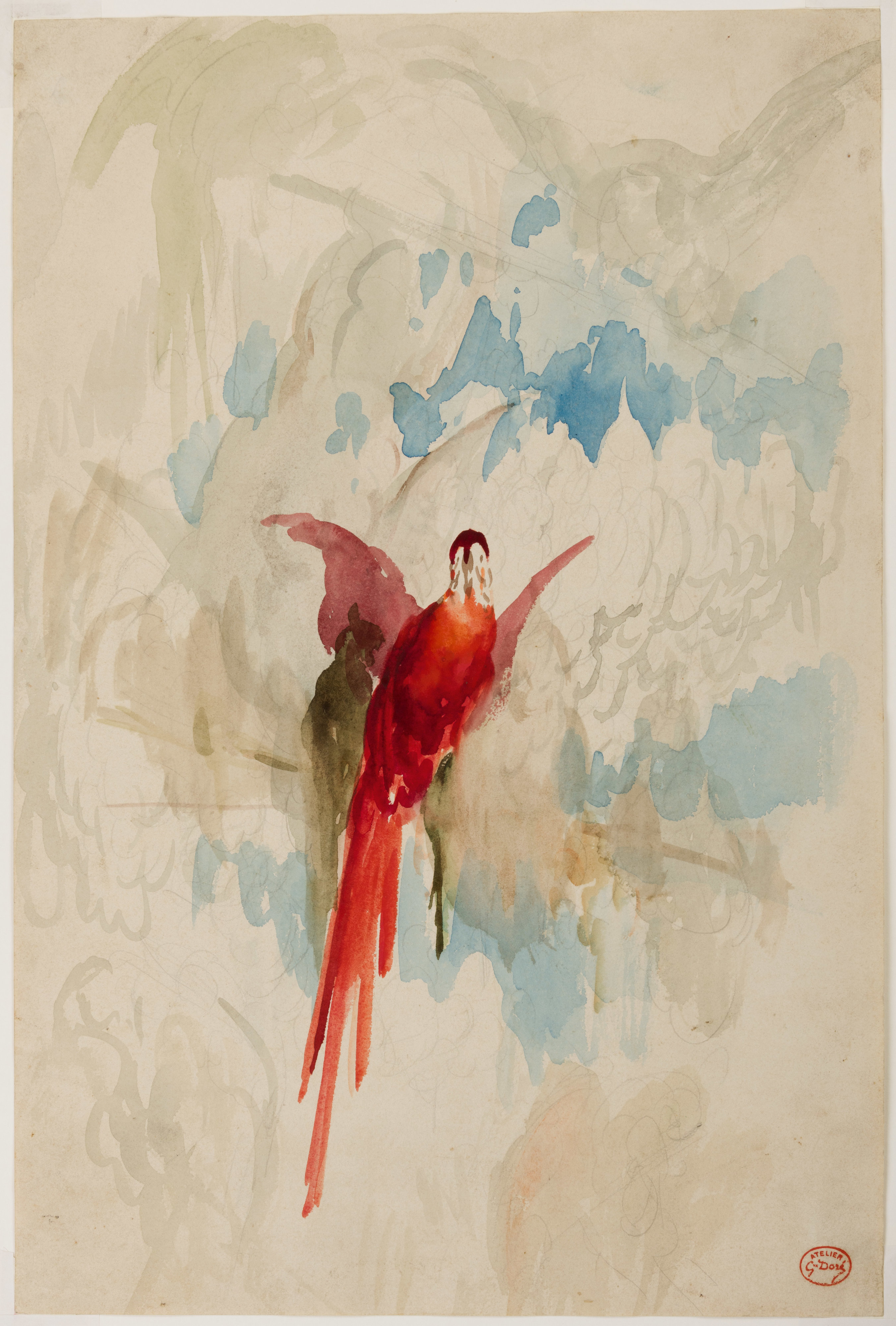 Gustave Doré — Parrot and Cockatoos against a Background of Lush Vegetation