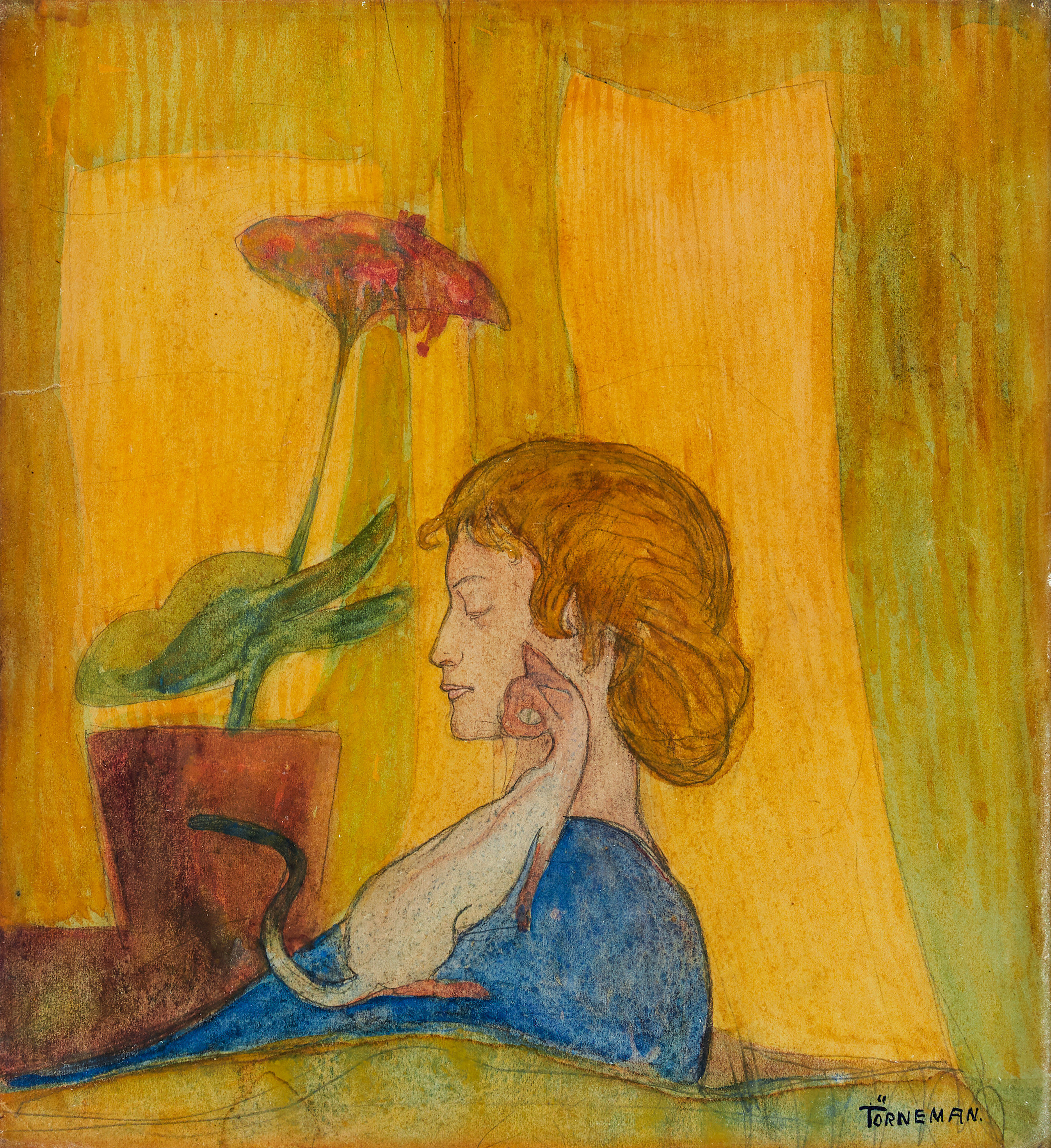 Axel Törneman — Gudrun with the siamese cat Nonne (Gudrun med siamesen Nonne)